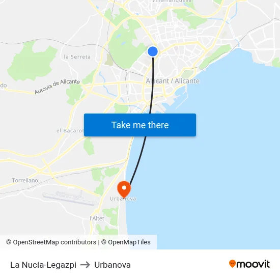 La Nucía-Legazpi to Urbanova map