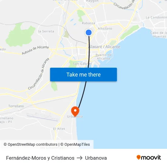 Fernández-Moros y Cristianos to Urbanova map