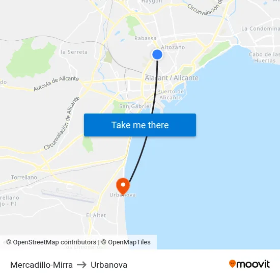 Mercadillo-Mirra to Urbanova map