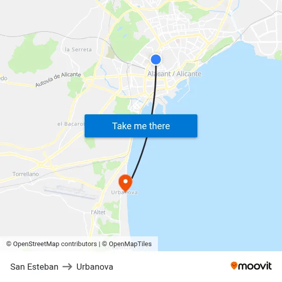San Esteban to Urbanova map