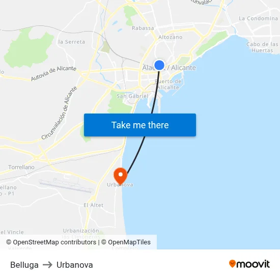 Belluga to Urbanova map