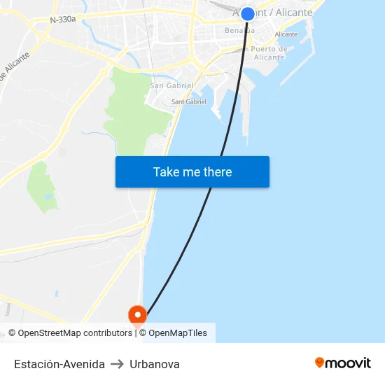 Estación-Avenida to Urbanova map