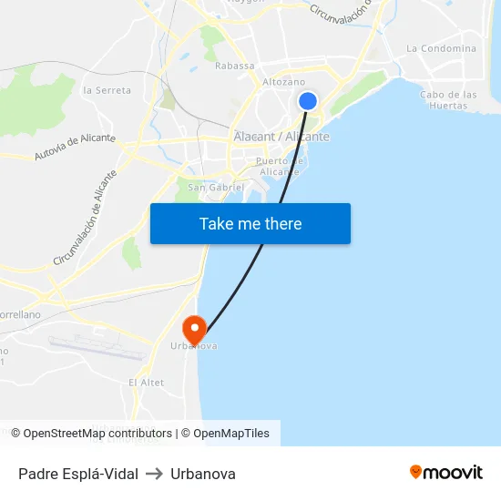 Padre Esplá-Vidal to Urbanova map