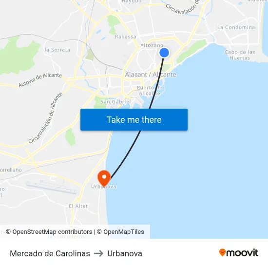 Mercado de Carolinas to Urbanova map