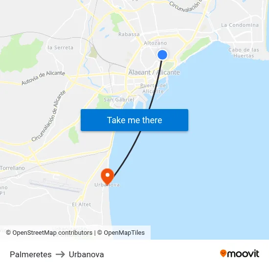 Palmeretes to Urbanova map