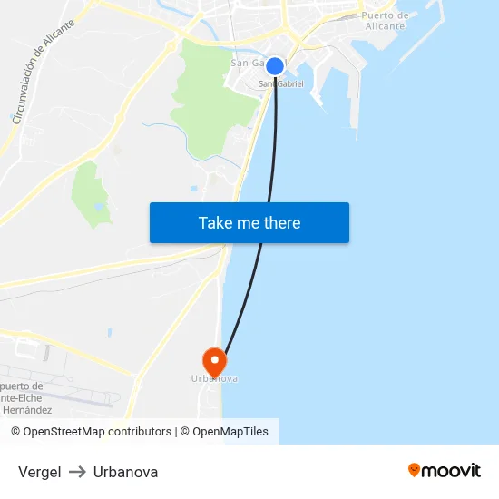 Vergel to Urbanova map