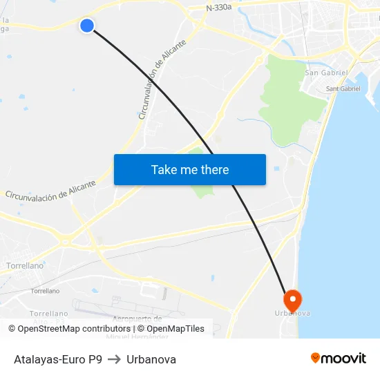 Atalayas-Euro P9 to Urbanova map