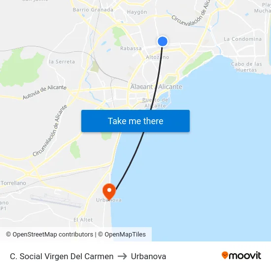 C. Social Virgen Del Carmen to Urbanova map