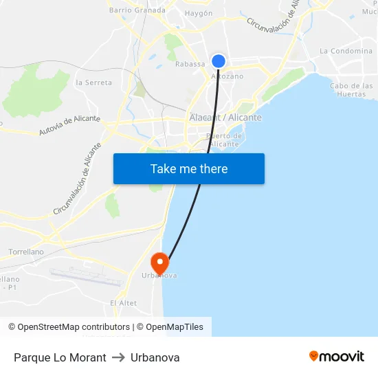 Parque Lo Morant to Urbanova map