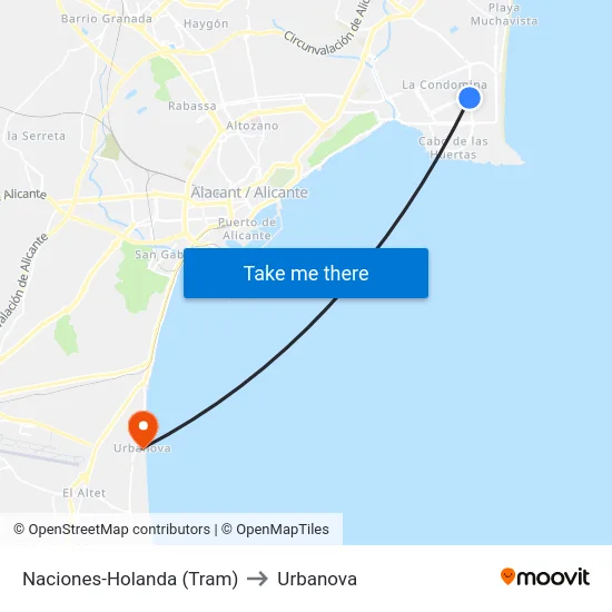 Naciones-Holanda (Tram) to Urbanova map