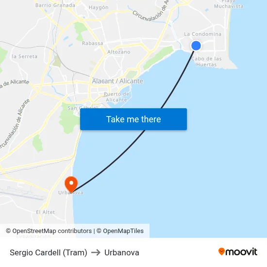 Sergio Cardell (Tram) to Urbanova map