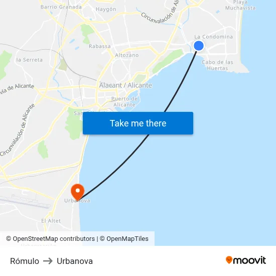 Rómulo to Urbanova map