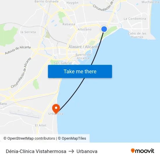 Dénia-Clínica Vistahermosa to Urbanova map