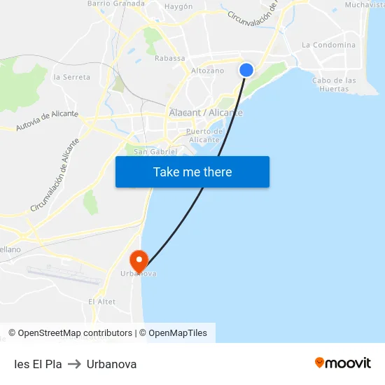 Ies El Pla to Urbanova map