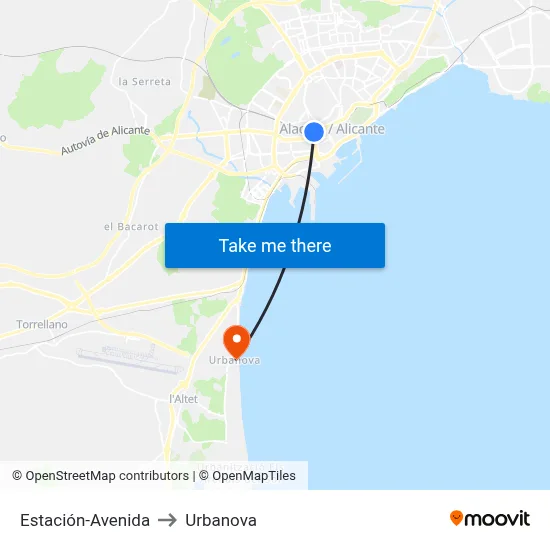 Estación-Avenida to Urbanova map
