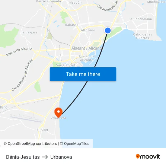 Dénia-Jesuitas to Urbanova map