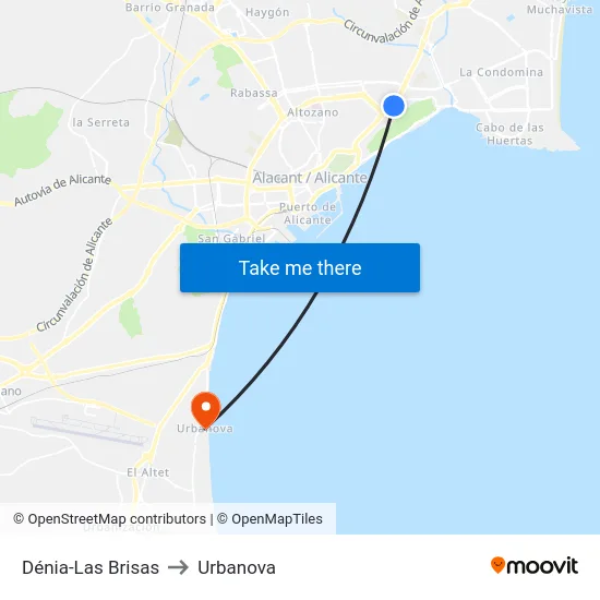Dénia-Las Brisas to Urbanova map