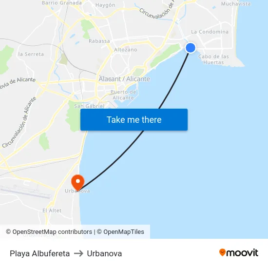 Playa Albufereta to Urbanova map