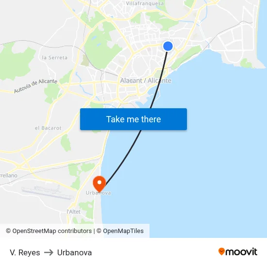 V. Reyes to Urbanova map