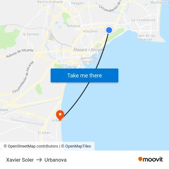 Xavier Soler to Urbanova map