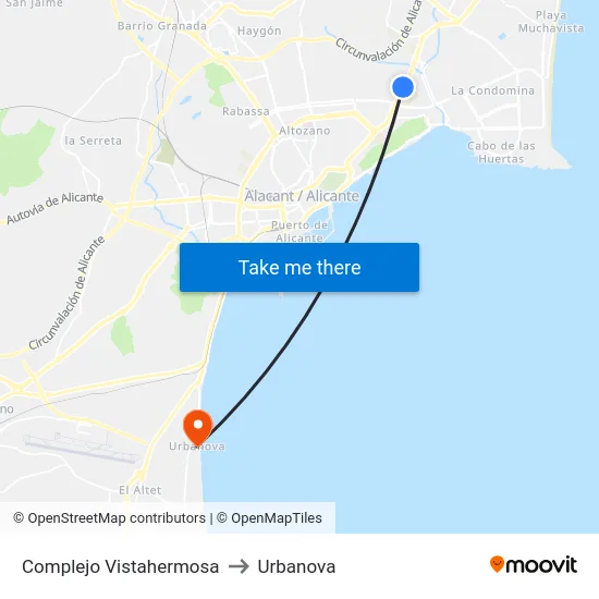 Complejo Vistahermosa to Urbanova map