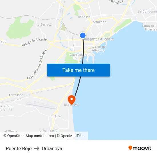 Puente Rojo to Urbanova map