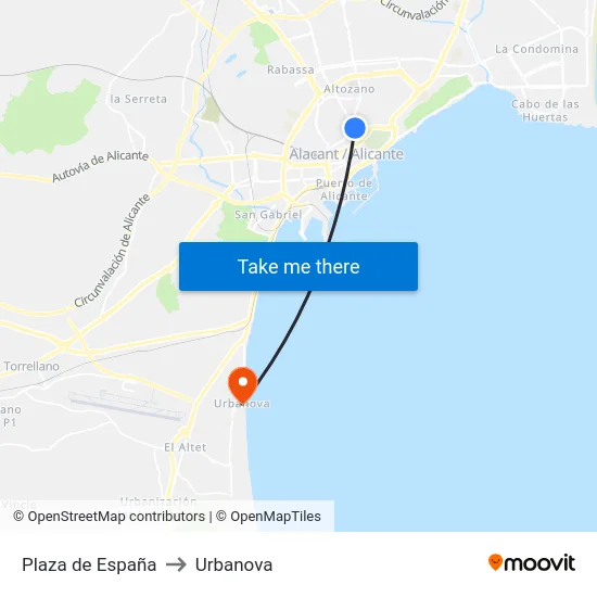 Plaza de España to Urbanova map
