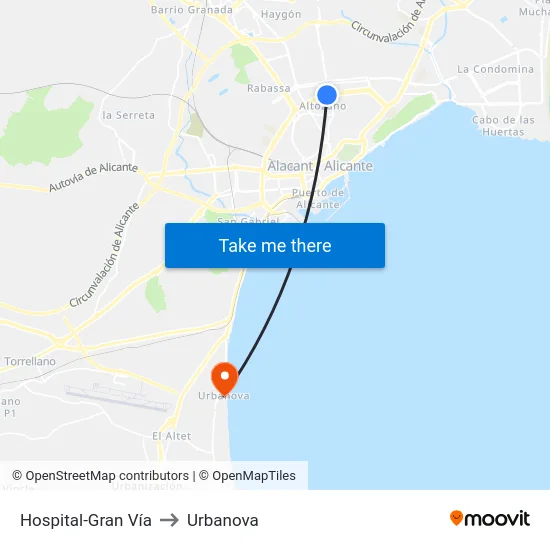 Hospital-Gran Vía to Urbanova map