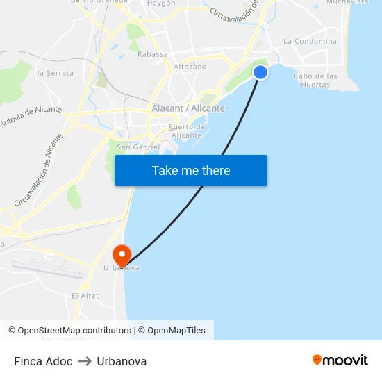 Finca Adoc to Urbanova map