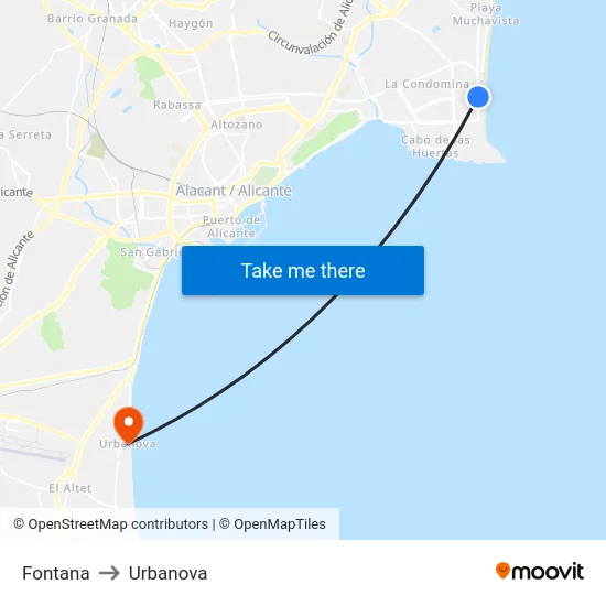 Fontana to Urbanova map