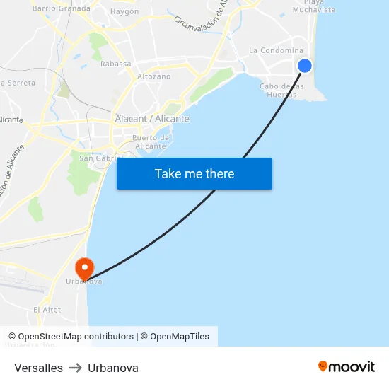 Versalles to Urbanova map