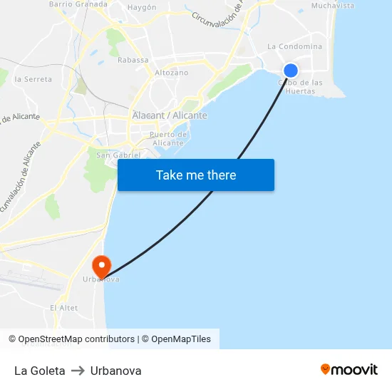 La Goleta to Urbanova map