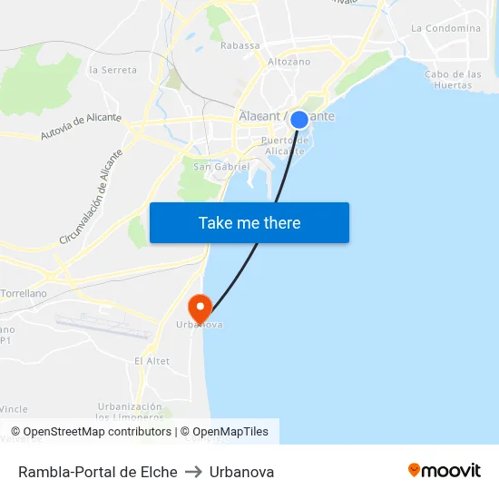 Rambla-Portal de Elche to Urbanova map