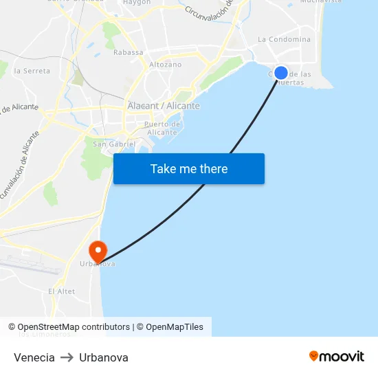 Venecia to Urbanova map