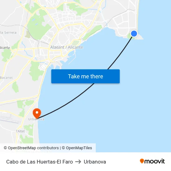 Cabo de Las Huertas-El Faro to Urbanova map