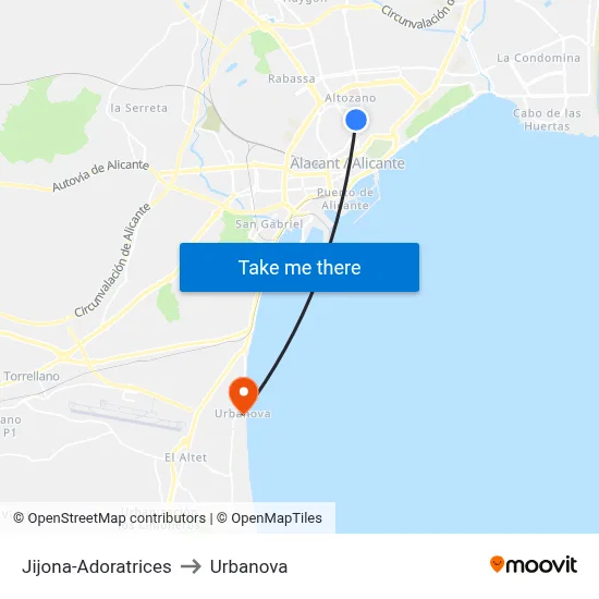 Jijona-Adoratrices to Urbanova map