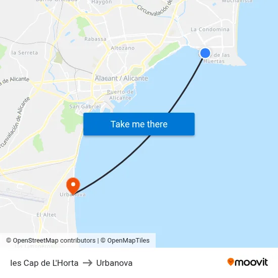 Ies Cap de L'Horta to Urbanova map