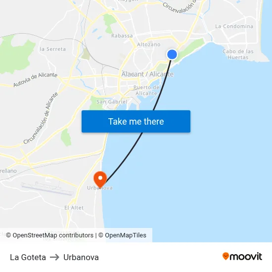 La Goteta to Urbanova map