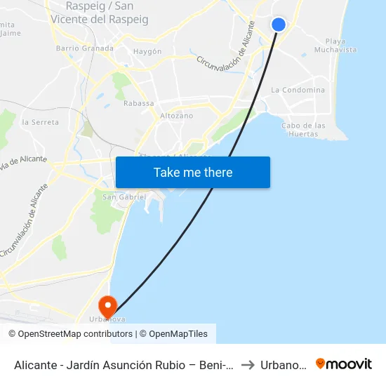 Alicante - Jardín Asunción Rubio – Beni-Ali to Urbanova map