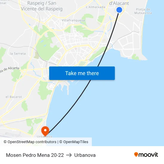 Mosen Pedro Mena 20-22 to Urbanova map