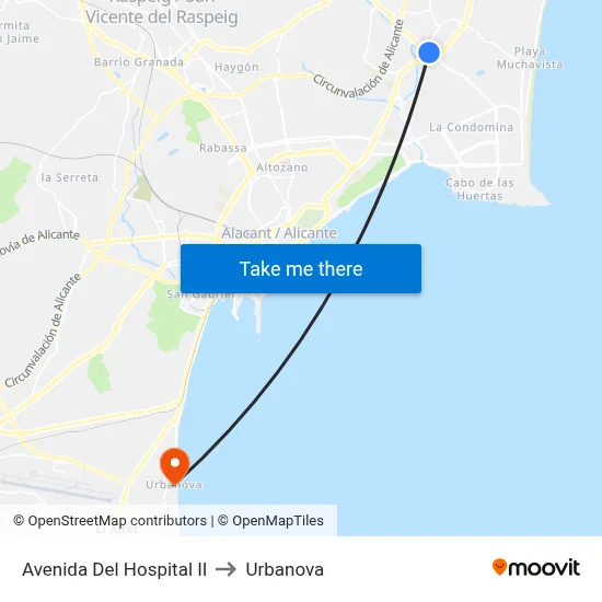 Avenida Del Hospital II to Urbanova map