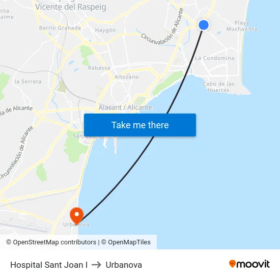 Hospital Sant Joan I to Urbanova map