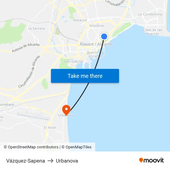 Vázquez-Sapena to Urbanova map