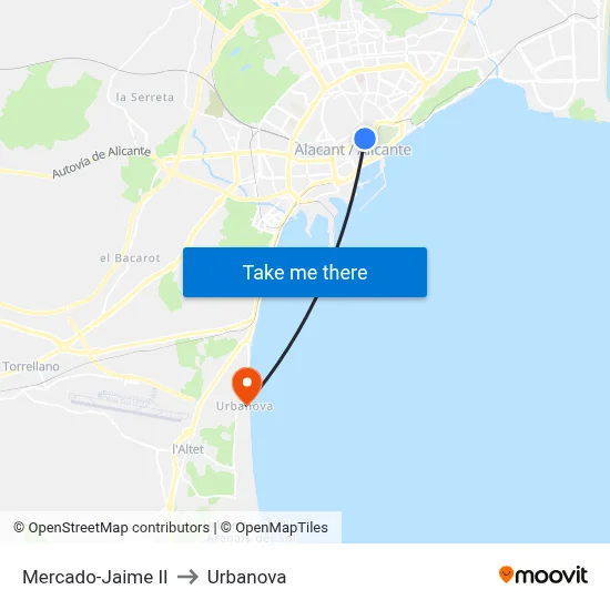 Mercado-Jaime II to Urbanova map