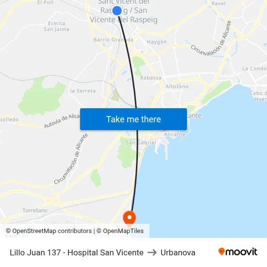 Lillo Juan 137 - Hospital San Vicente to Urbanova map