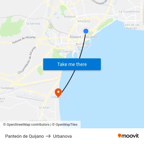 Panteón de Quijano to Urbanova map