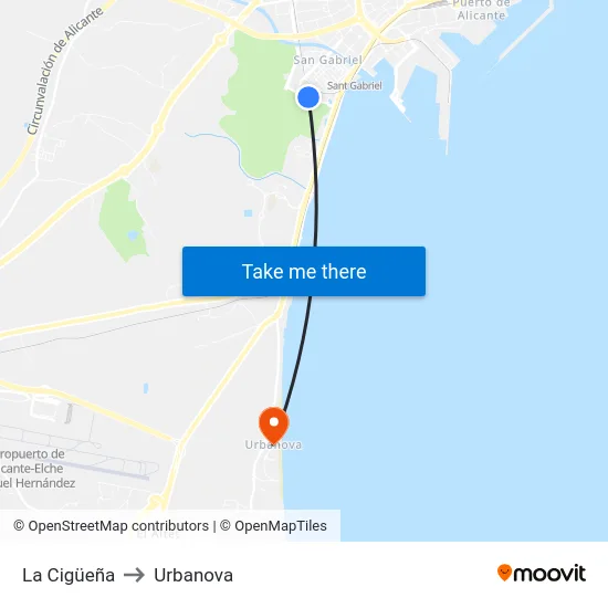 La Cigüeña to Urbanova map