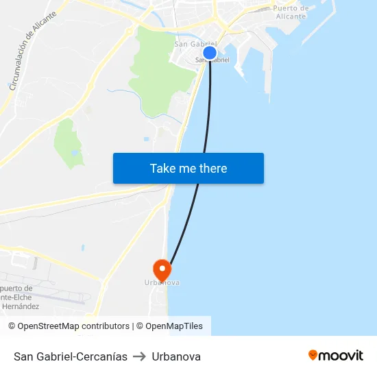San Gabriel-Cercanías to Urbanova map
