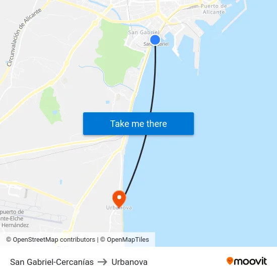 San Gabriel-Cercanías to Urbanova map