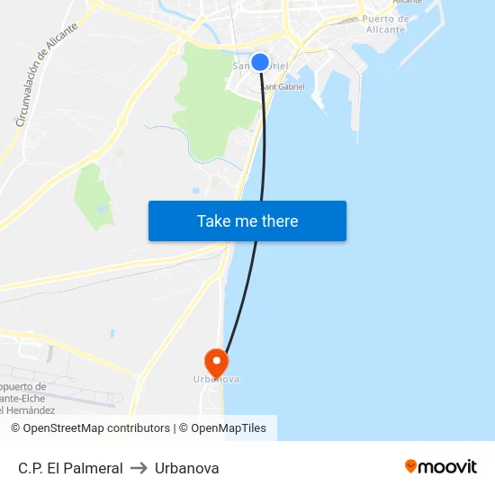 C.P. El Palmeral to Urbanova map